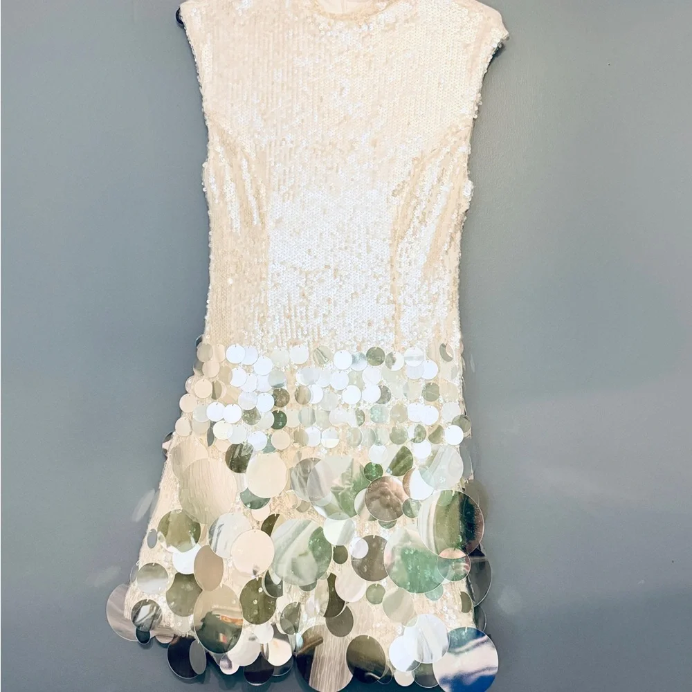 AKIRA White and Silver Sequin A-Line Skirt - Picture 3 of 5